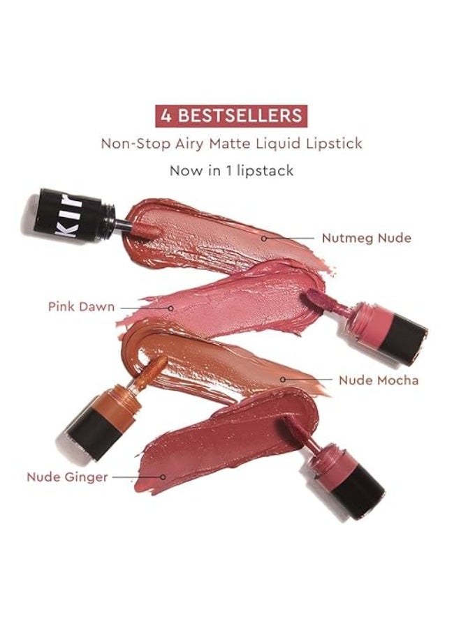 كيرو مجموعة أحمر الشفاه السائل غير اللامع من كيرو فور بلاي - رباعية الألوان، 6 مل | 4 درجات لونية نيود | يدوم طويلاً، مقاوم للتلطخ، مرطب، خفيف الوزن | غني بزيت الأفوكادو والمشمش - Image 2